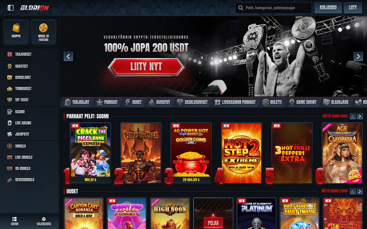Glorion Casino — Home page, captured from Finland