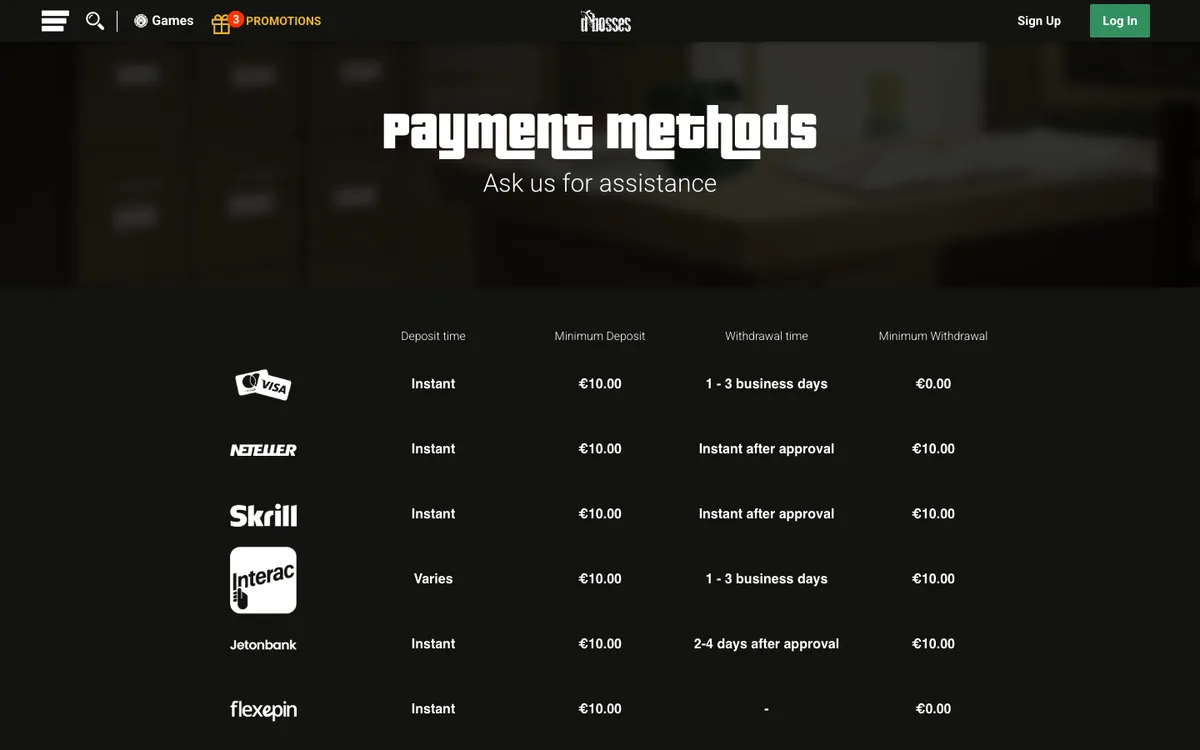Dbosses Casino — Payments, captured from Austria