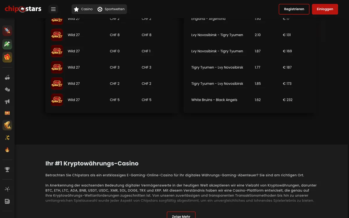 Chipstars Casino — Home page, captured from Austria