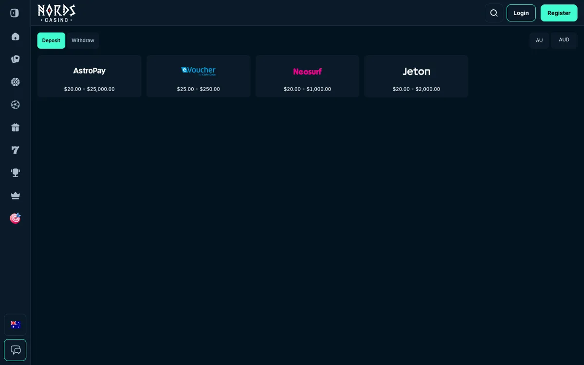 Nords Casino — Payments, captured from Australia