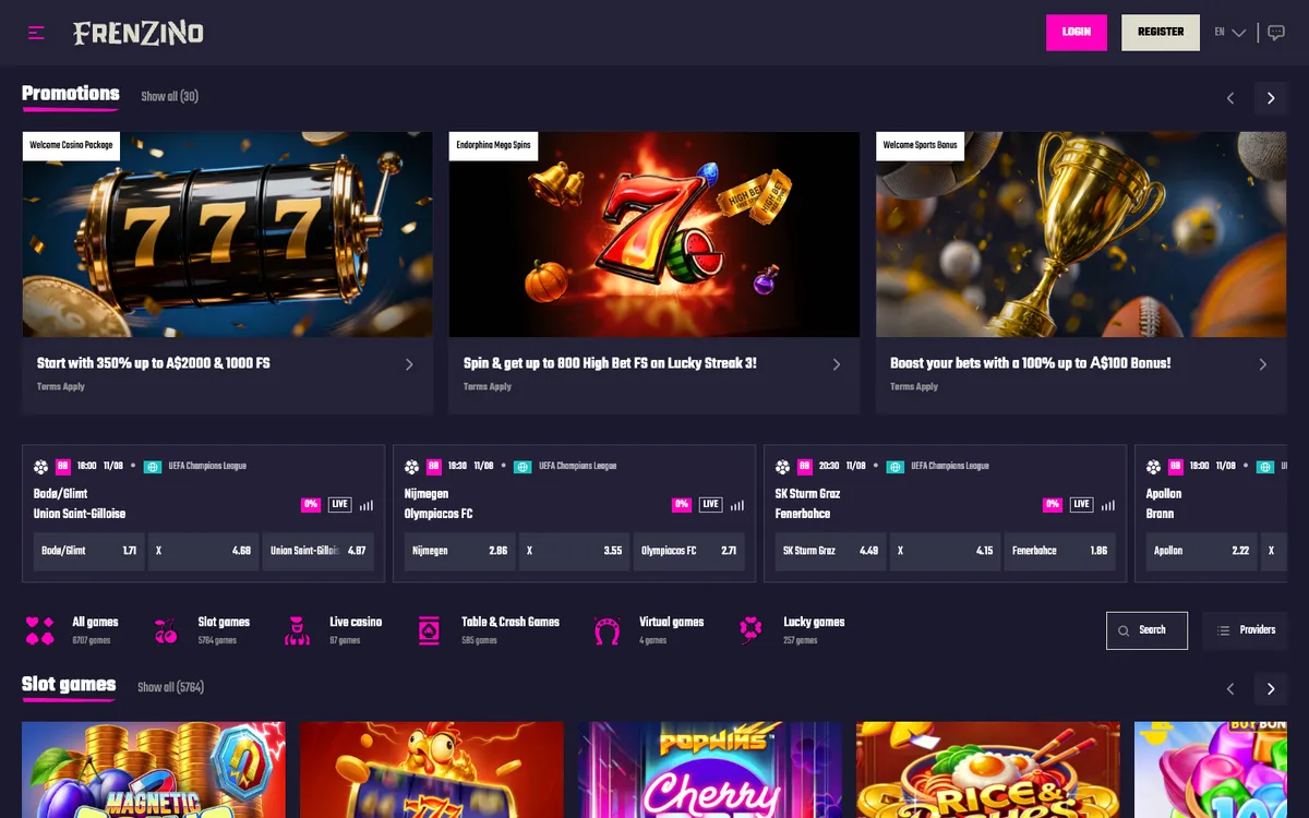 Frenzino Casino — Home page, captured from Australia