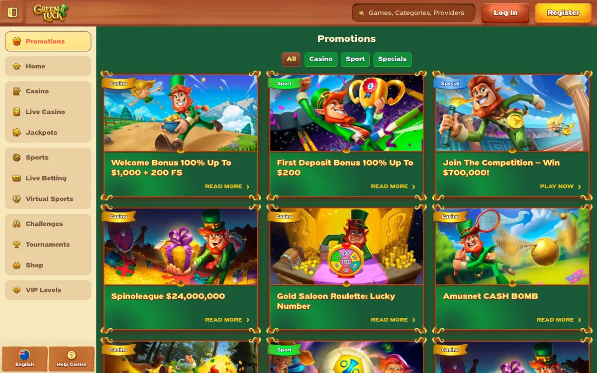 Greenluck Casino — «Акции», снято из страны Новая Зеландия