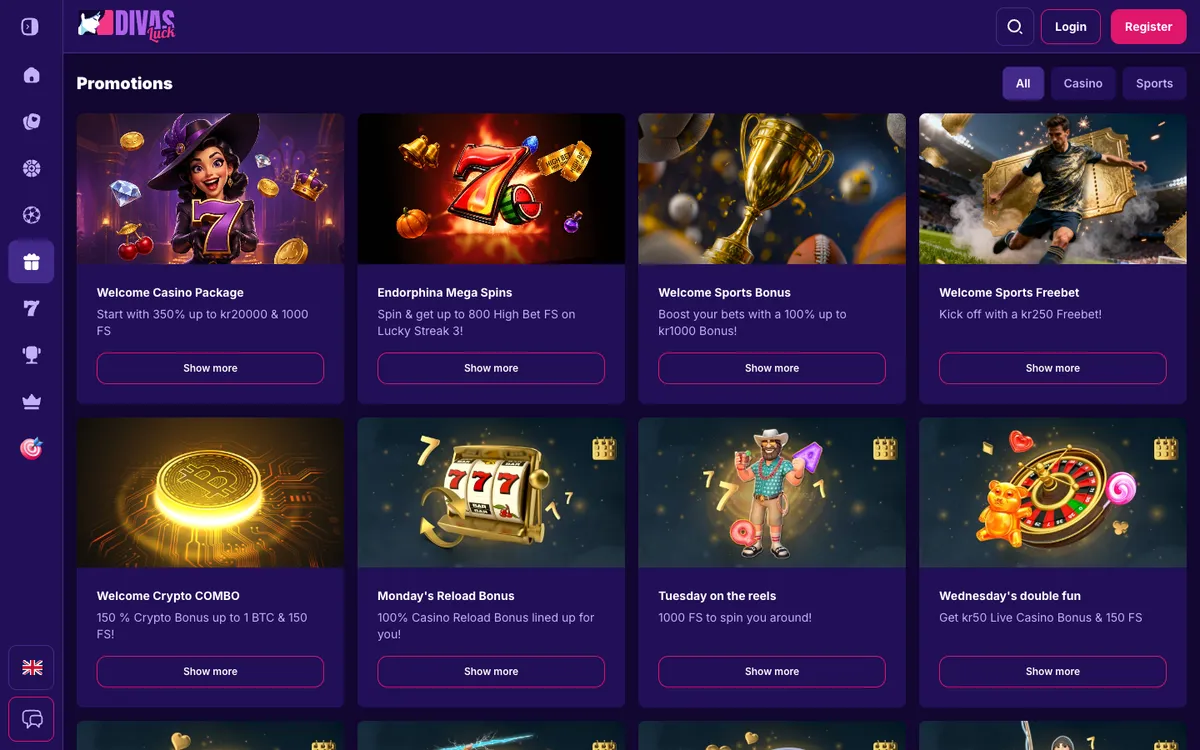 Divas Luck Casino — «Акции», снято из страны Норвегия