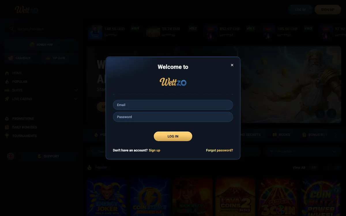 Wettzo Casino — Sign-up, captured from Brazil