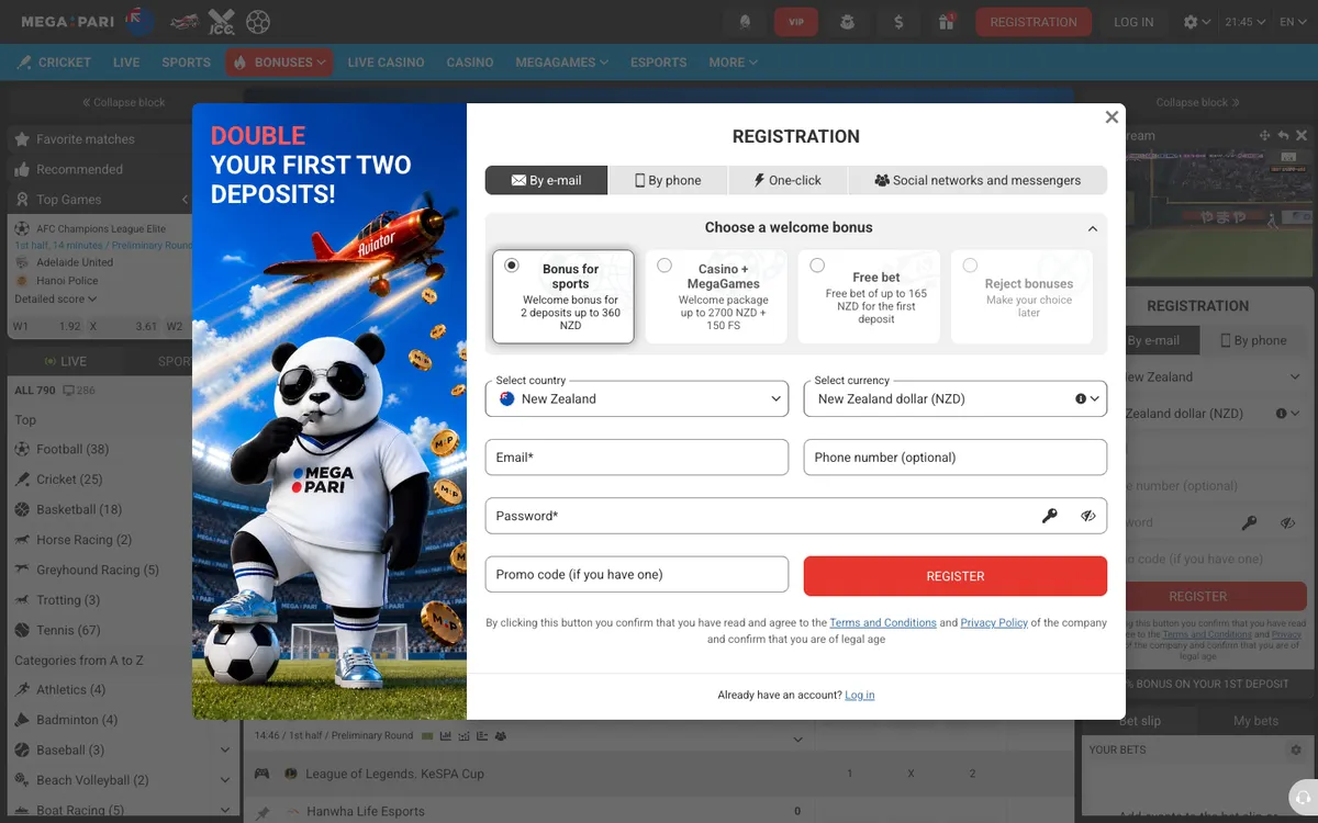 Megapari Casino — Home page, captured from New Zealand