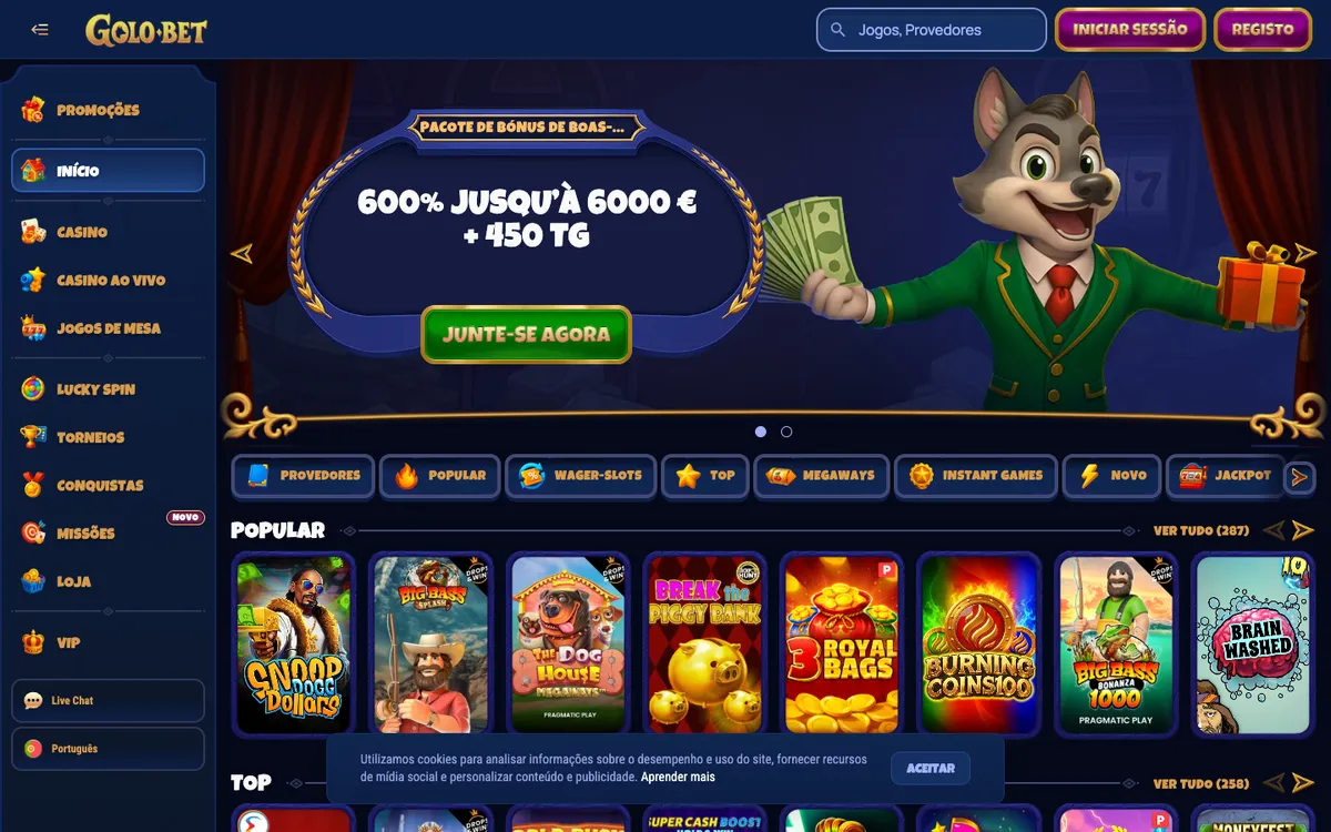 Golobet Casino — Home page, captured from Brazil
