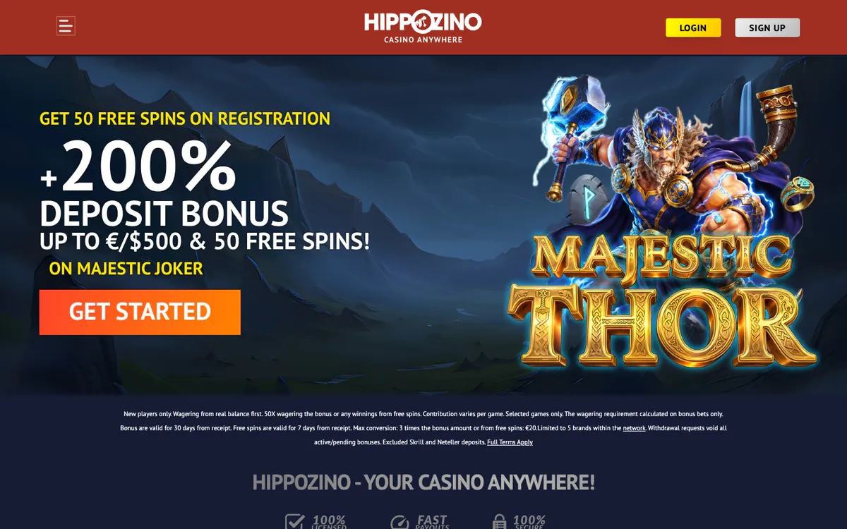 Hippozino Casino — Home page, captured from Austria