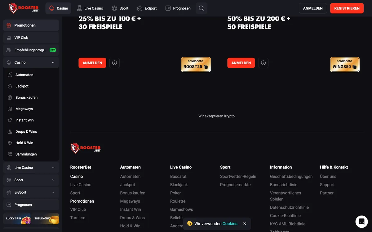 Rooster Bet Casino — Promotions, captured from Germany