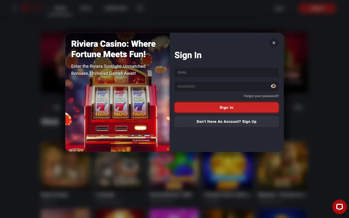 Riviera Casino — Sign-up, captured from Belgium