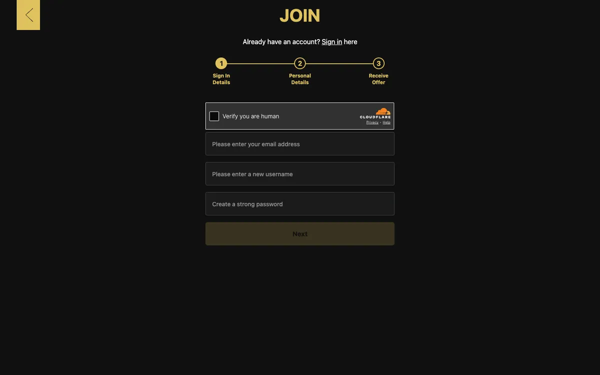 Regal Wins Casino — Sign-up, captured from United Kingdom