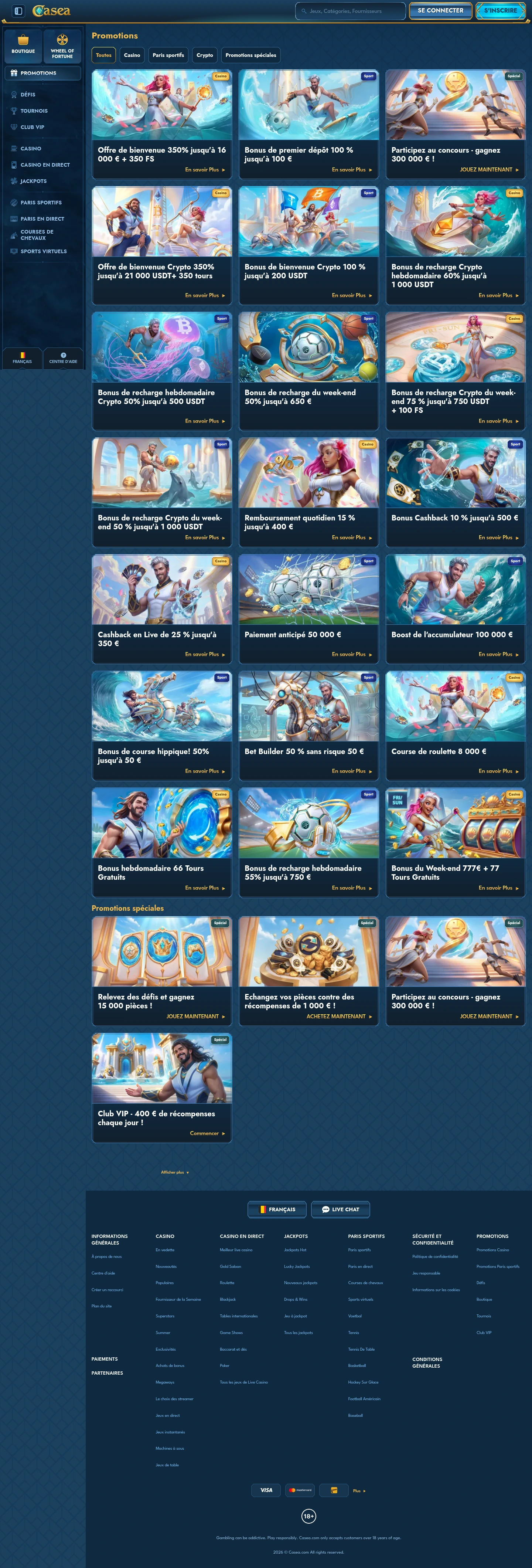 Casea Casino — Promotions, captured from Belgium