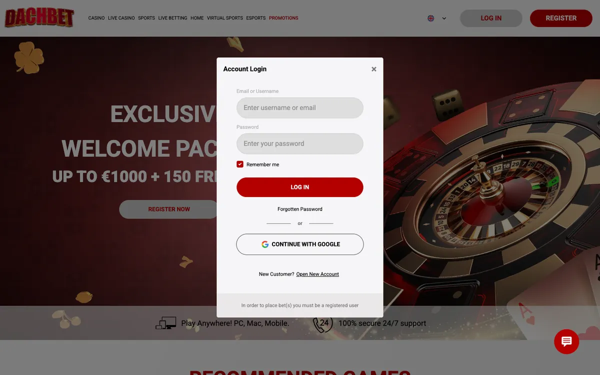 Dachbet Casino — «Регистрация», снято из страны Япония