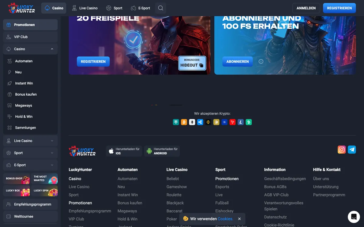 Lucky Hunter Casino — Promotions, captured from Germany