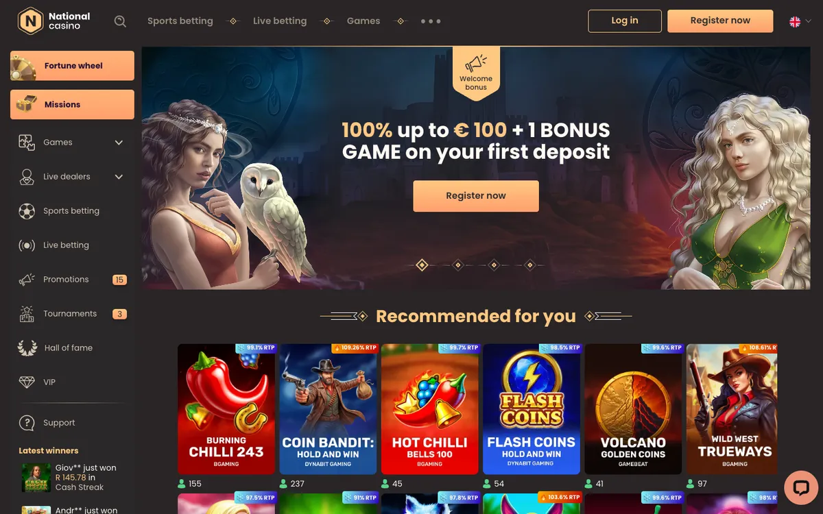 National Casino — Home page, captured from South Africa