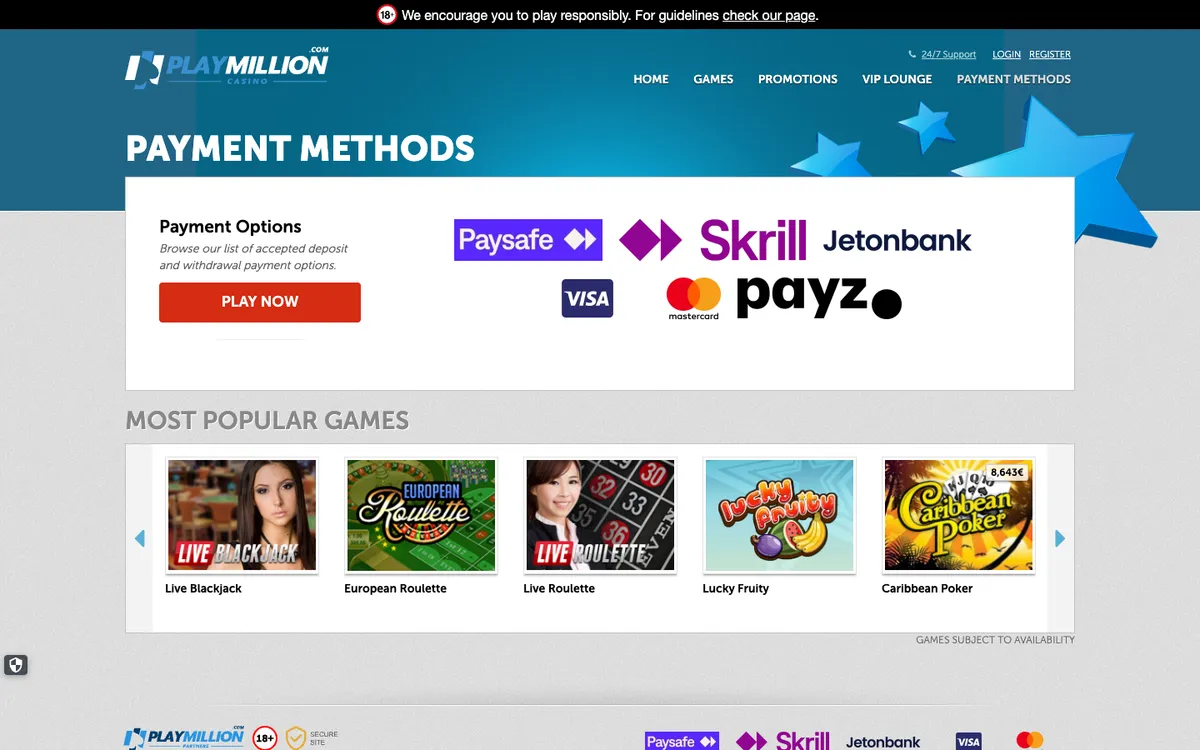 Play Million Casino — «Платежи», снято из страны Болгария