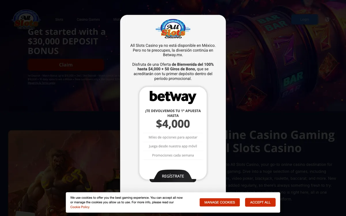 All Slots Casino — Home page, captured from Mexico