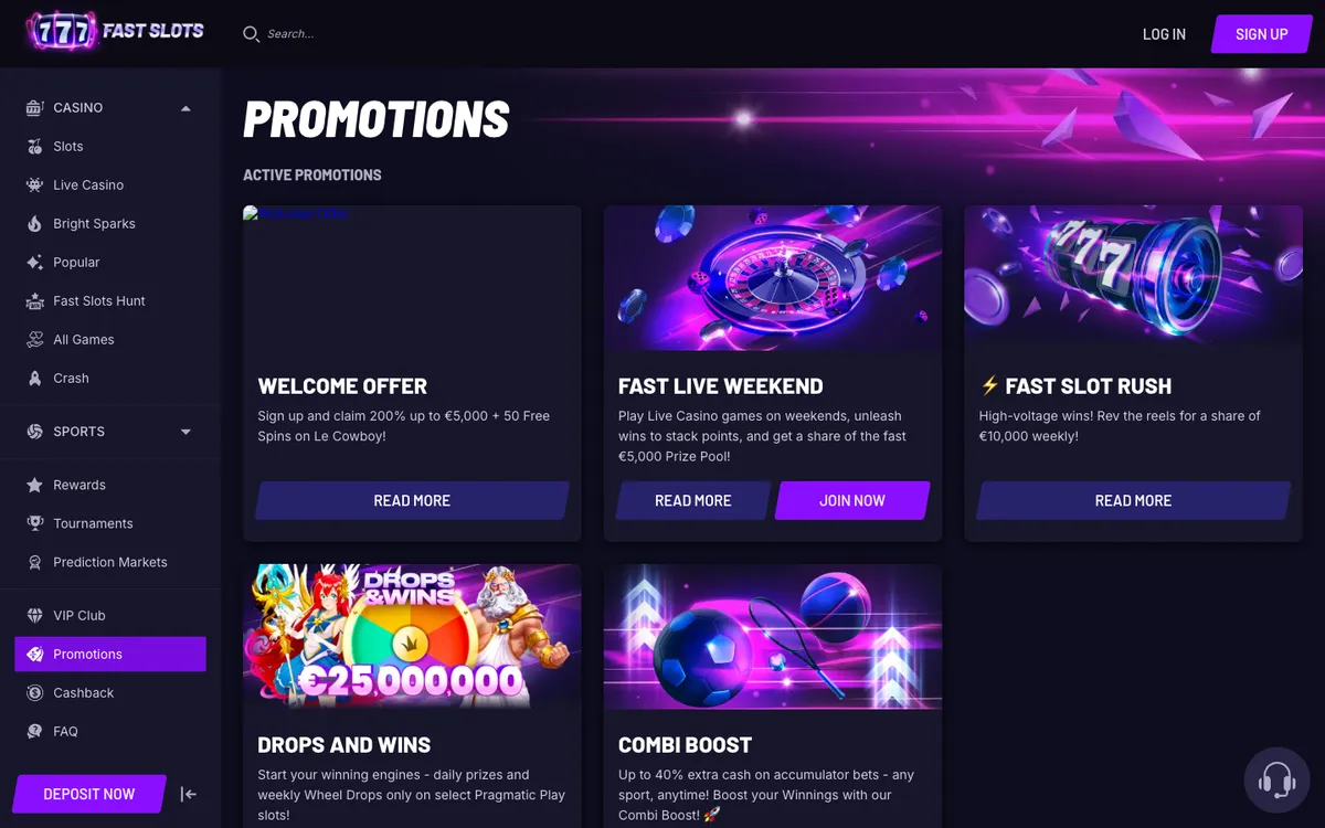 Fast Slots Casino — Promotions, captured from New Zealand