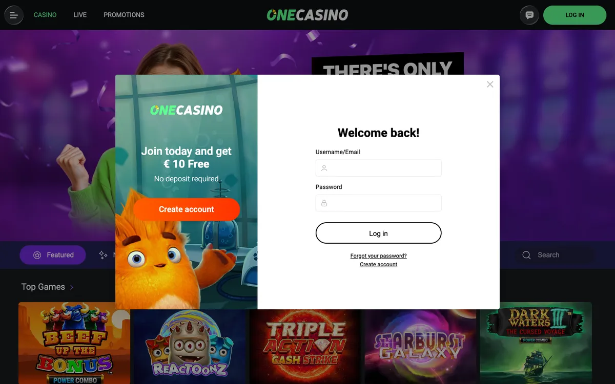 One Casino — Sign-up, captured from Belgium