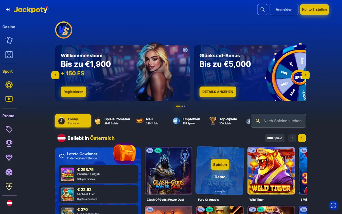 Jackpoty Casino — «Главная», снято из страны Австрия