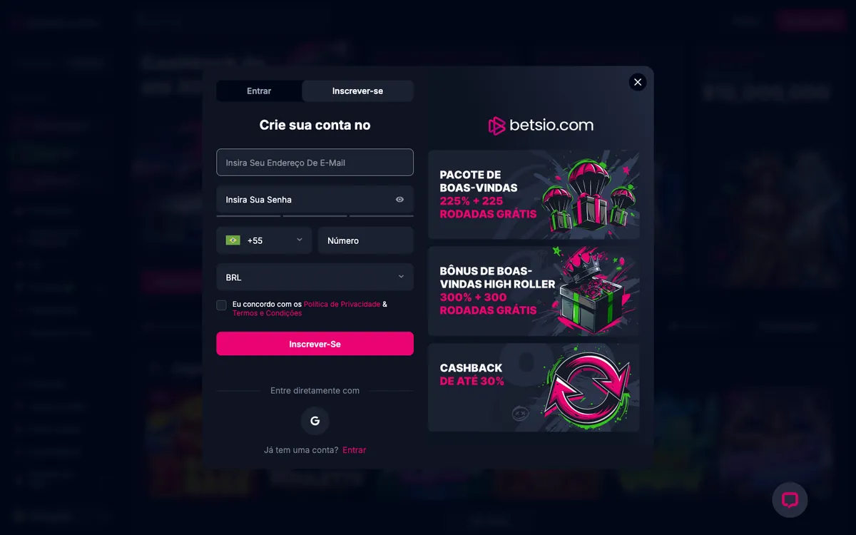 Betsio Casino — «Главная», снято из страны Бразилия