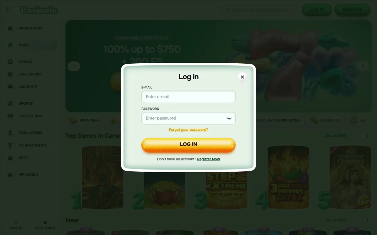 Casinolo Casino — Sign-up, captured from Canada