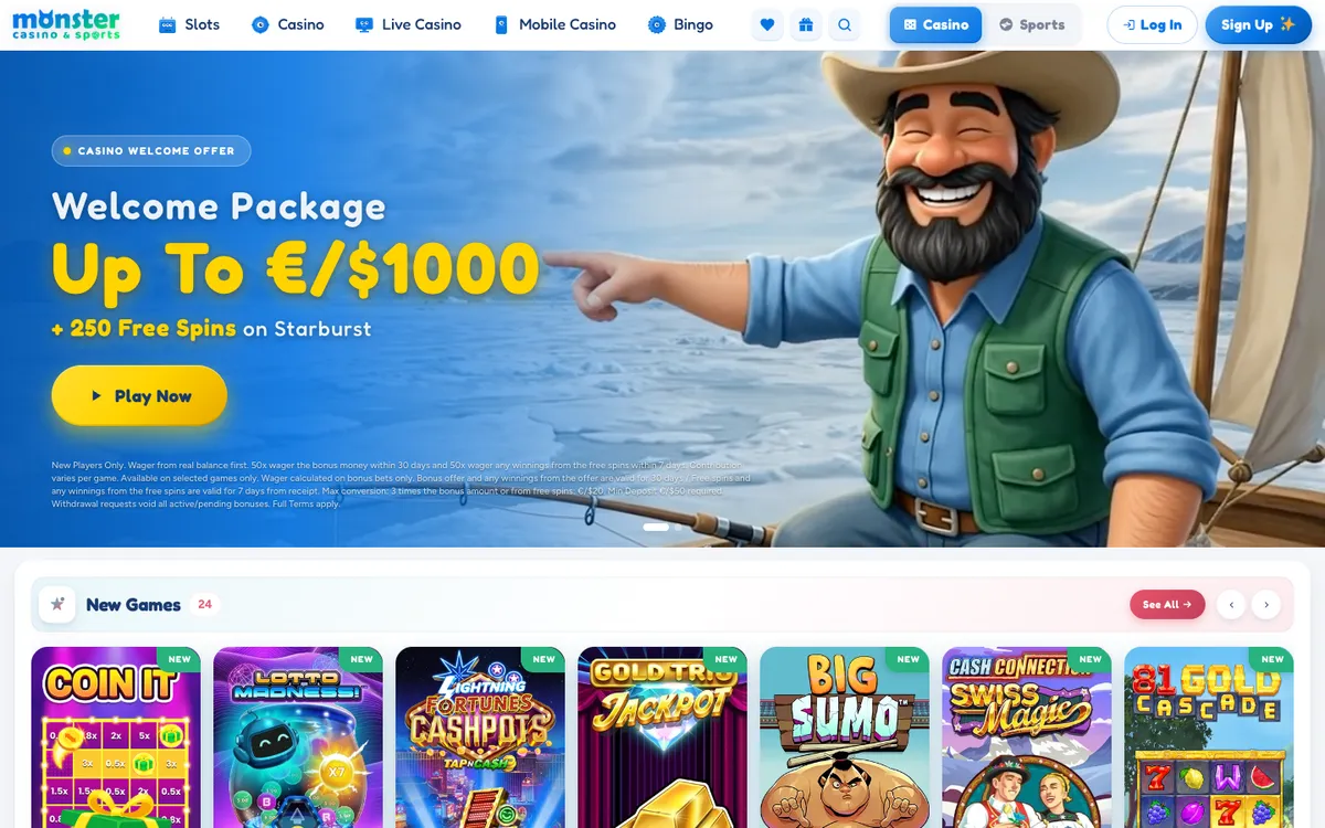Monster Casino — Home page, captured from Japan