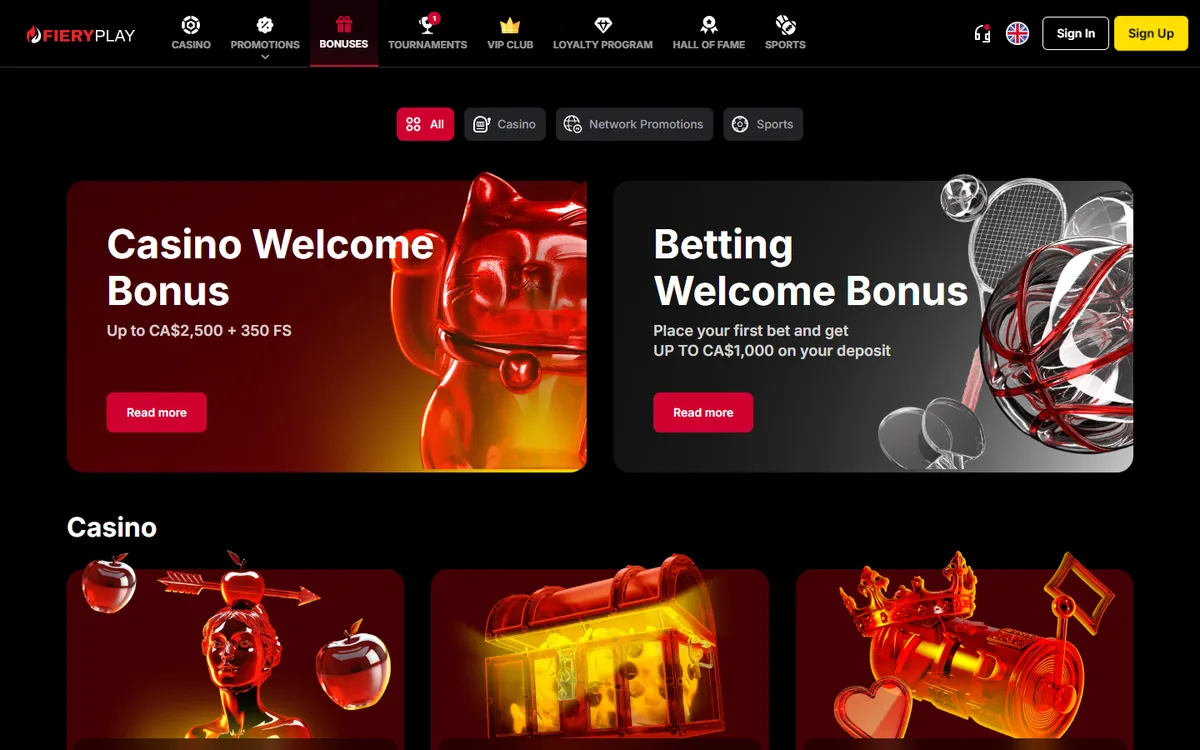 Fiery Play Casino — Promotions, captured from Canada