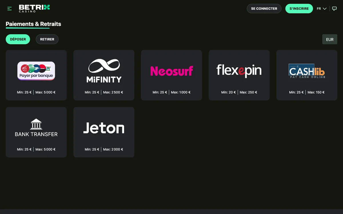 Betrix Casino — Payments, captured from France