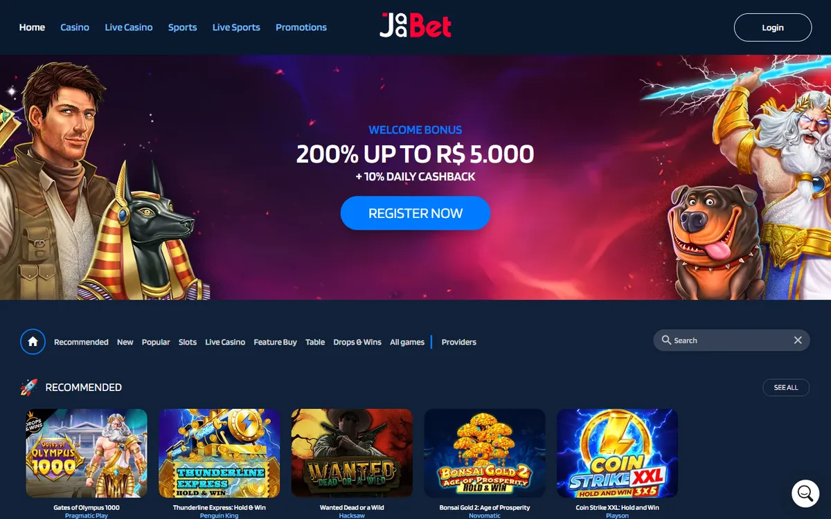 JaaBet Casino — Home page, captured from Canada