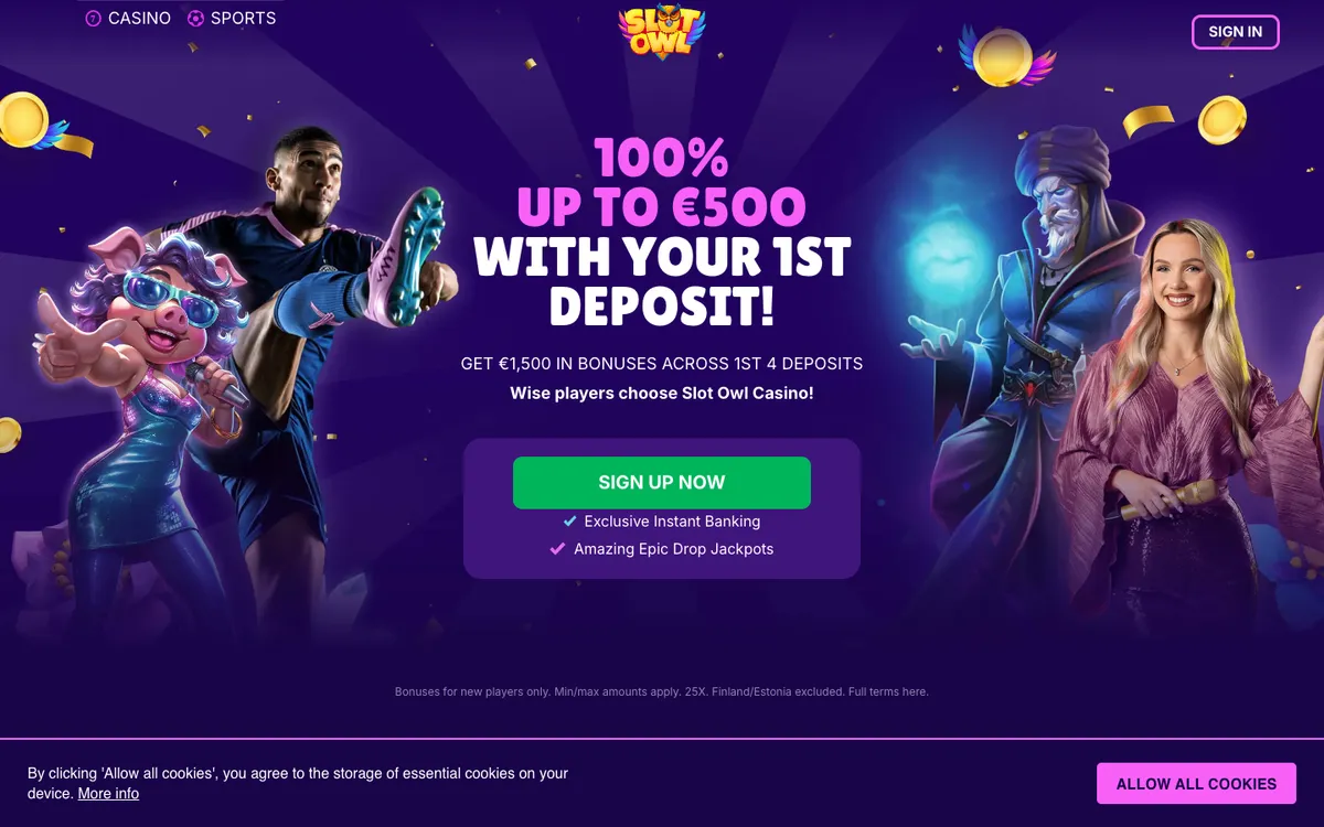 Slot Owl Casino — Home page, captured from New Zealand