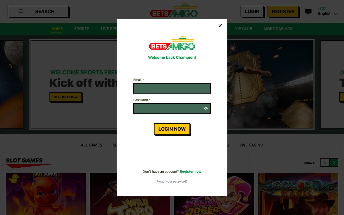 Betsamigo Casino — Sign-up, captured from Belgium