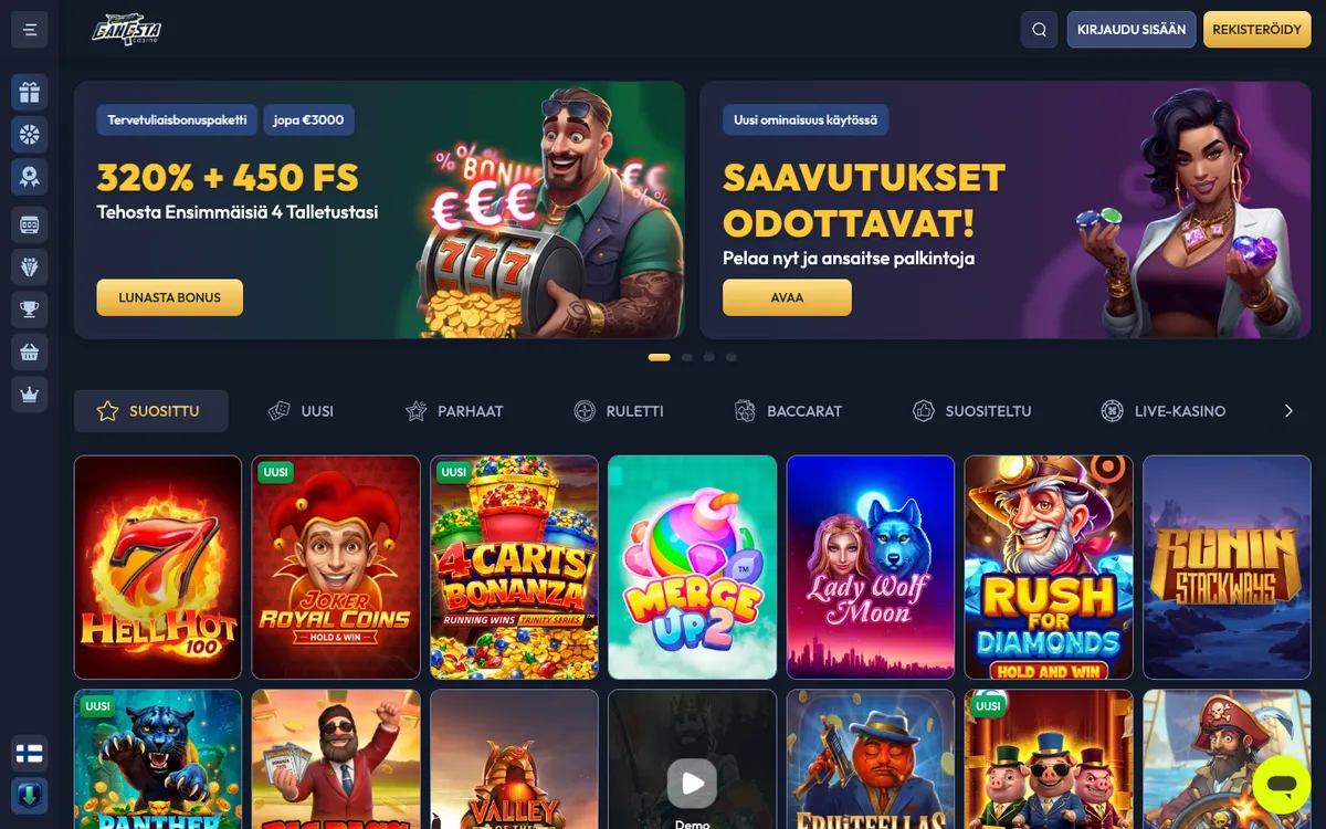 Gangsta Casino — Home page, captured from Finland