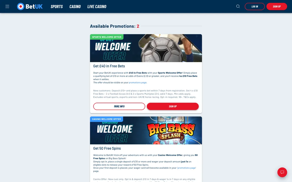 Bet UK Casino — Promotions, captured from United Kingdom