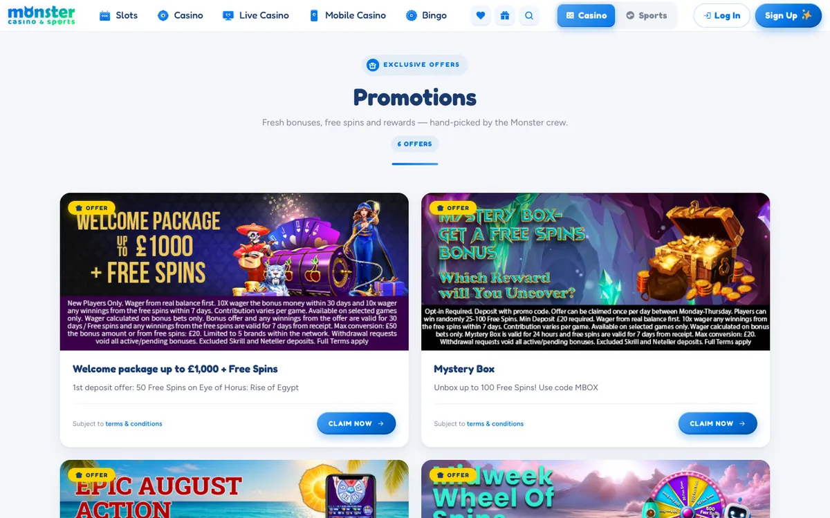 Monster Casino — «Акции», снято из страны Новая Зеландия