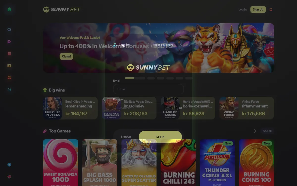 SunnyBet Casino — Sign-up, captured from Norway