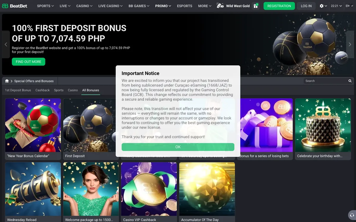 BeatBet Casino — Promotions, captured from Singapore