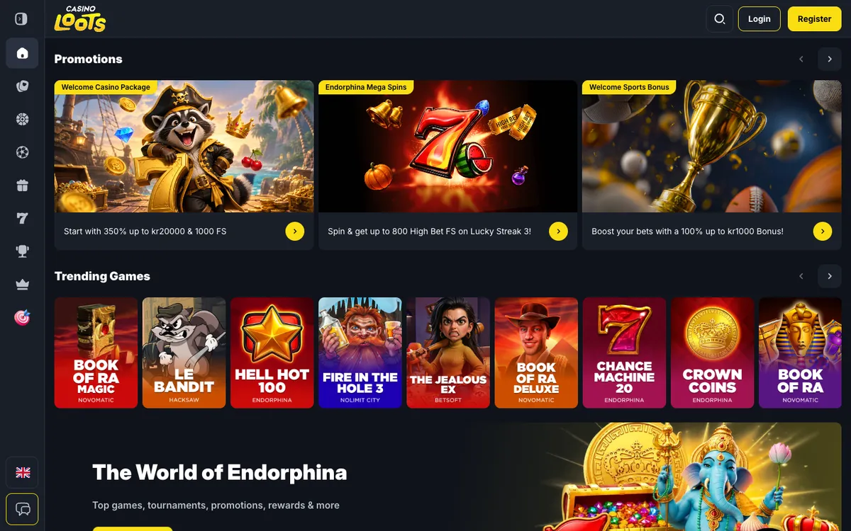 Casinoloots Casino — Home page, captured from Norway