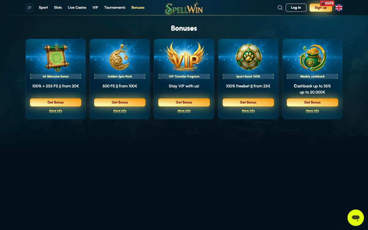 SpellWin Casino — «Акции», снято из страны Чили