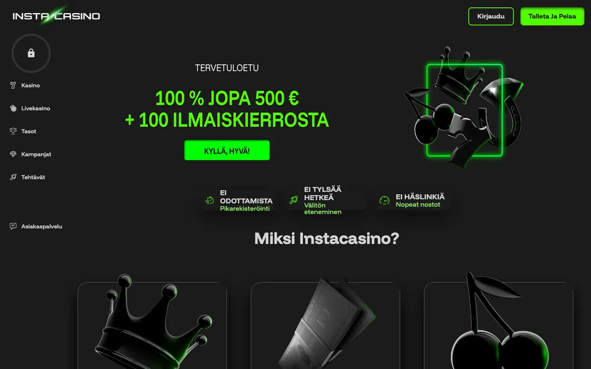 InstaCasino — Home page, captured from Finland