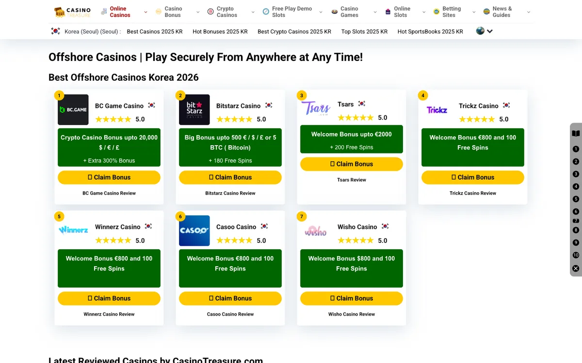 Casino Treasure — Payments, captured from South Korea