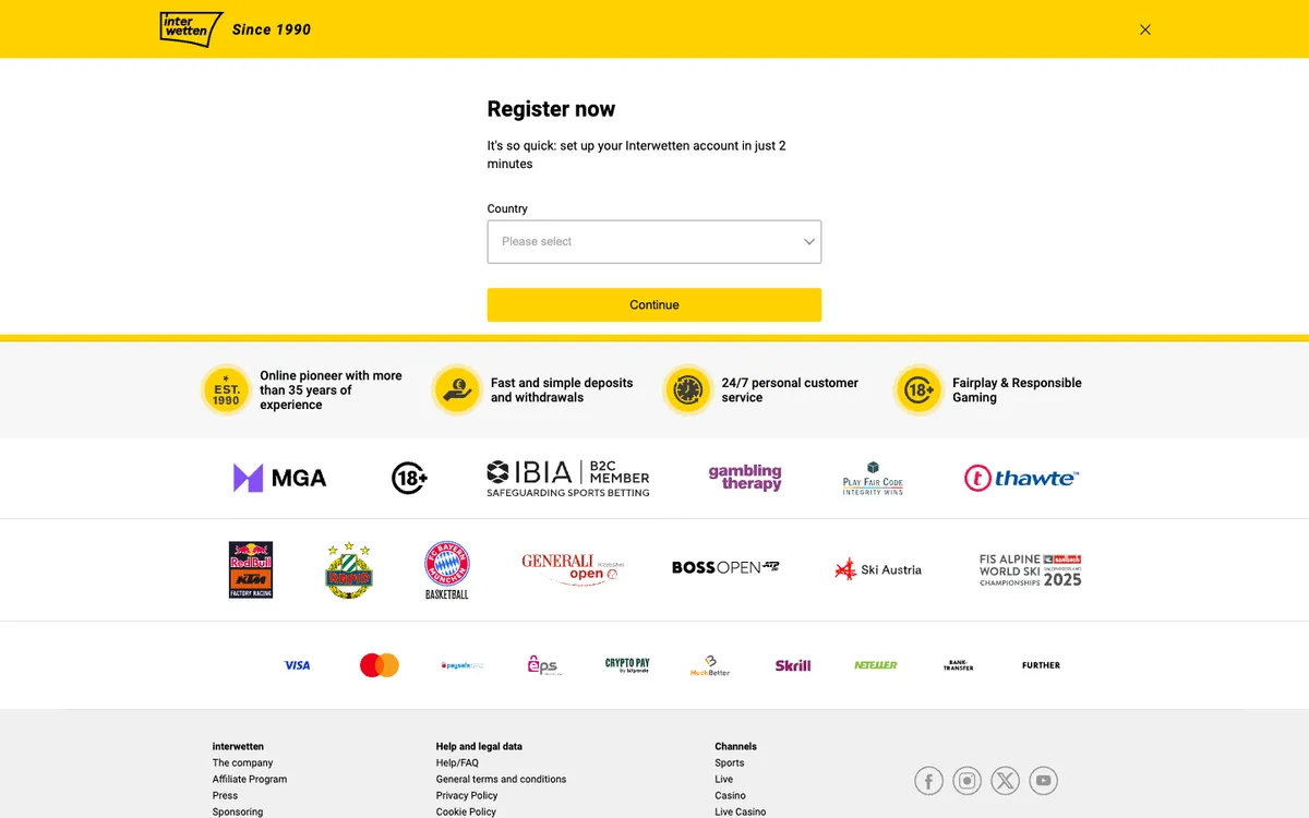 Interwetten Casino — Sign-up, captured from Croatia