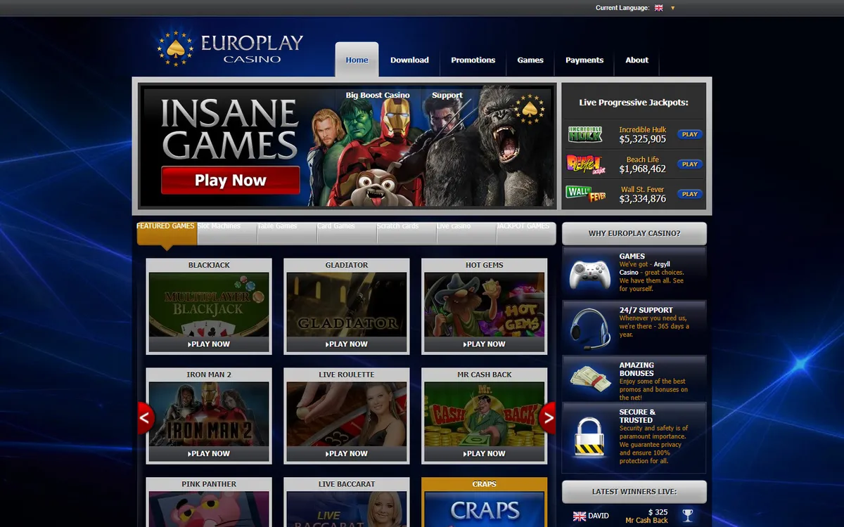 Euro Play Casino — Home page, captured from Canada