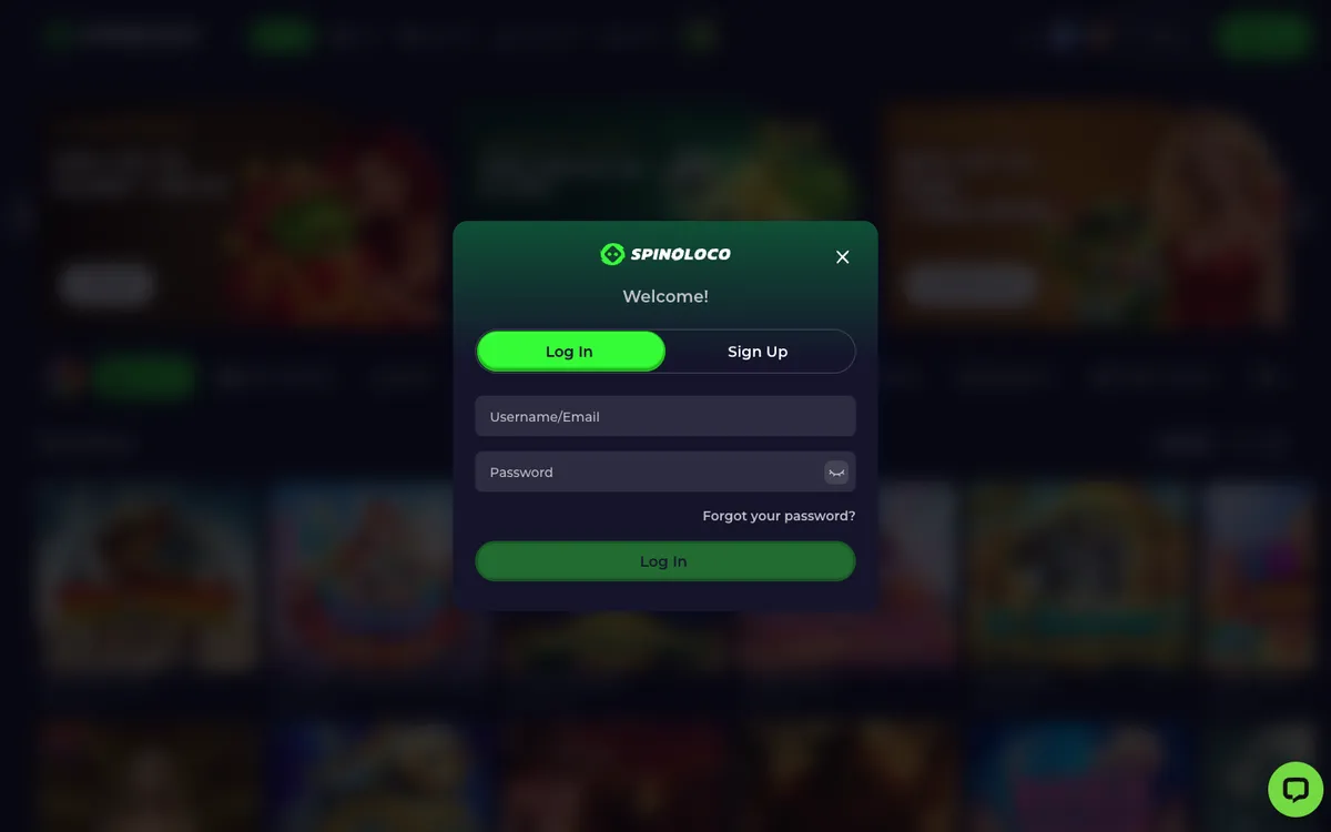 Spinoloco Casino — «Регистрация», снято из страны Новая Зеландия