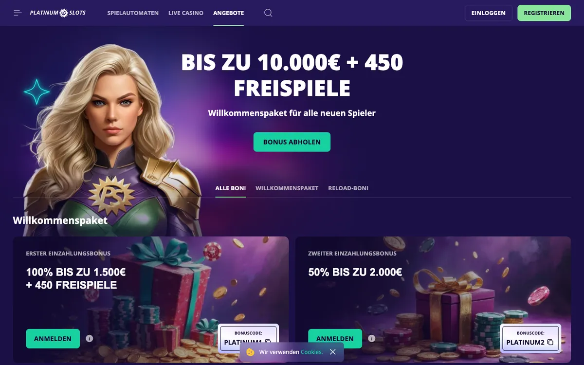 Platinumslots Casino — Promotions, captured from Germany