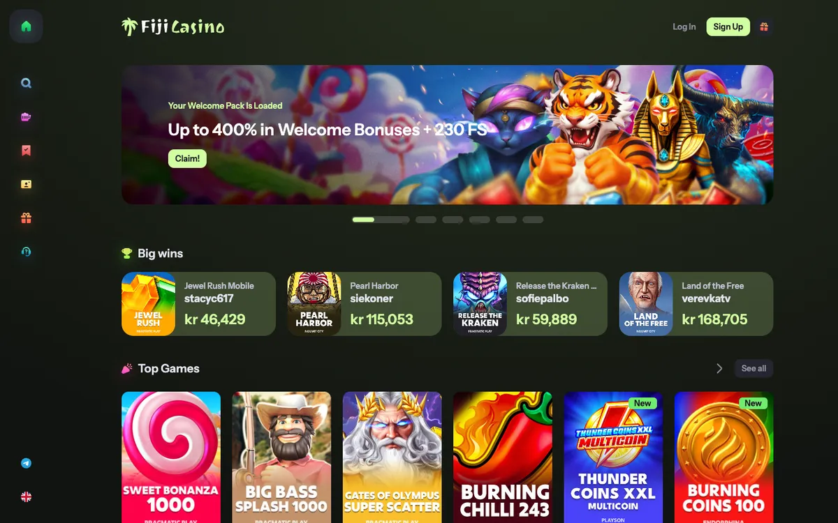 Fiji Casino — Home page, captured from Norway