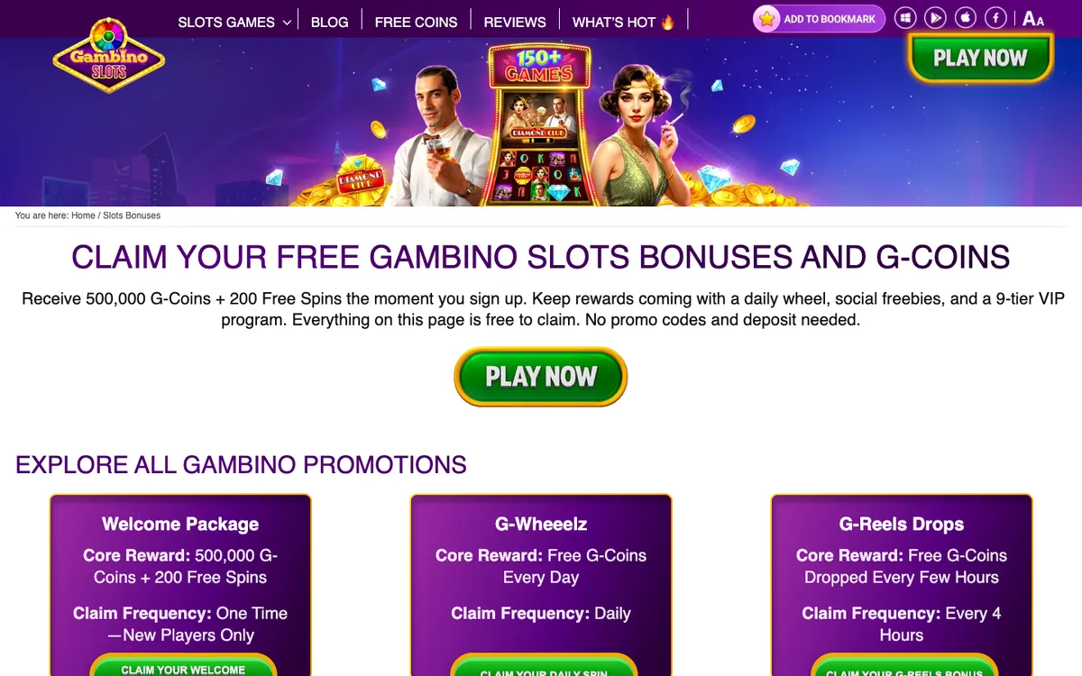 Gambino Slots Casino — Promotions, captured from United States