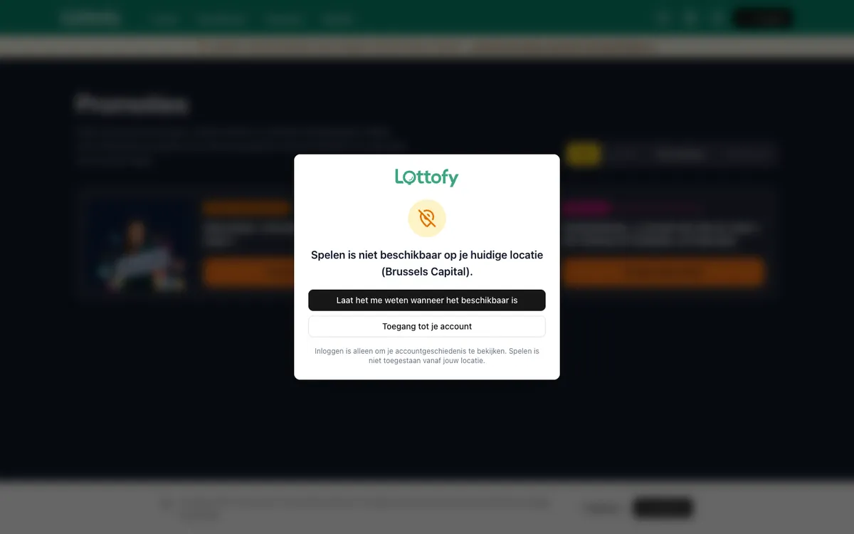 Lottofy Casino — «Акции», снято из страны Бельгия