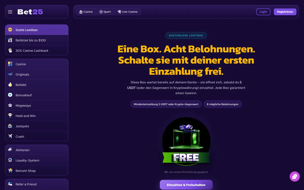 Bet25 Casino — Payments, captured from Austria