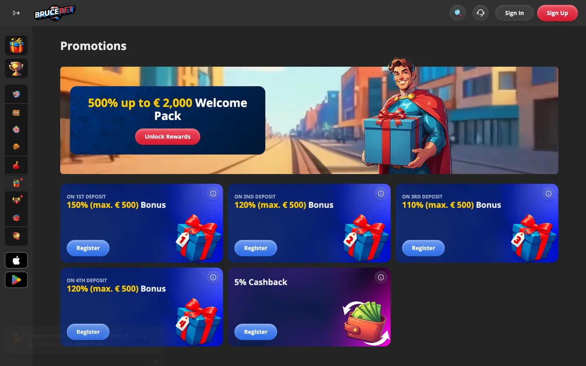 BruceBet Casino — Promotions, captured from Belgium