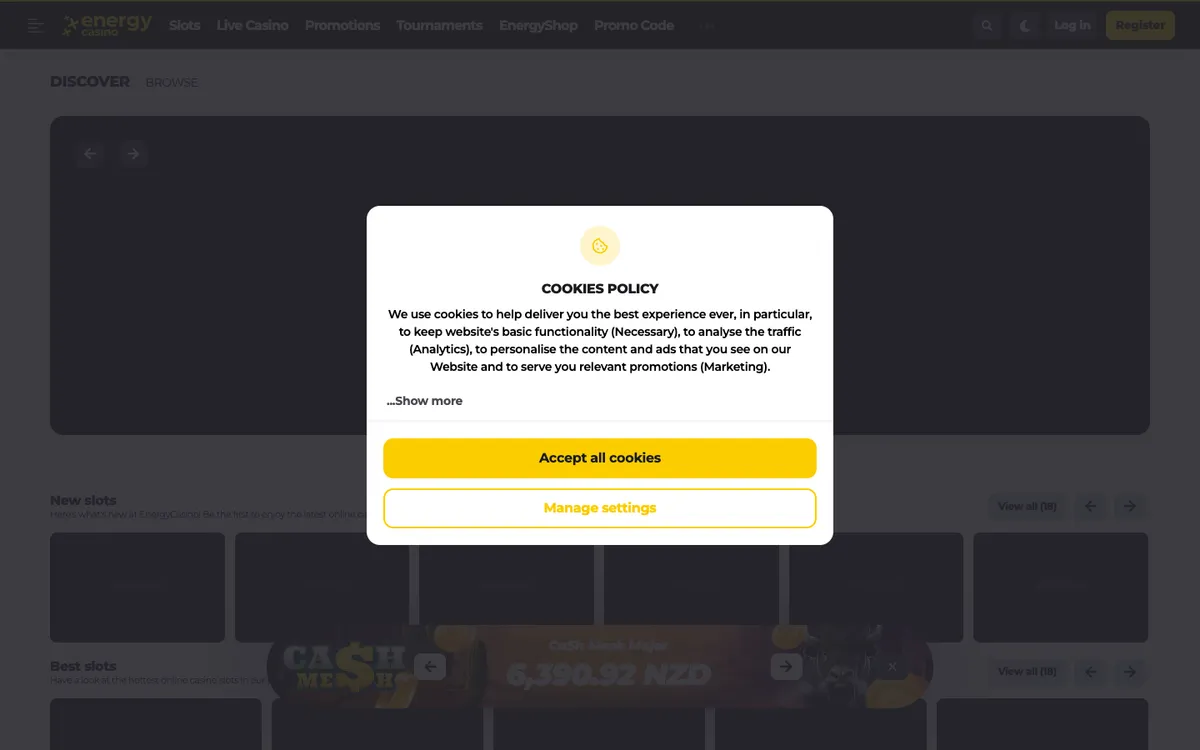 EnergyCasino — Home page, captured from New Zealand